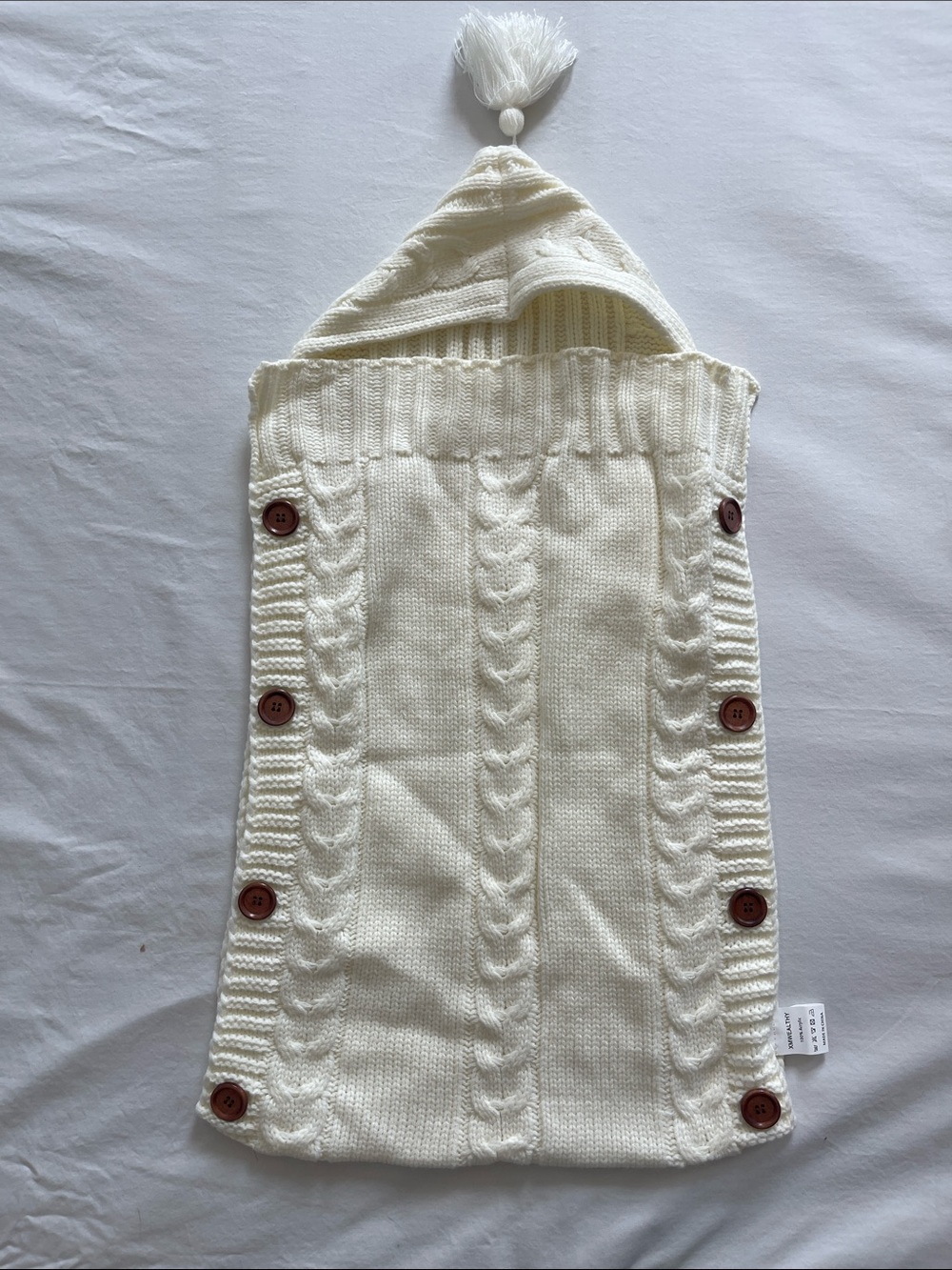 Cream Cable Knit Hooded Baby Cocoon with Buttons
